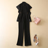 Image of Long Sleeve Waist Black Temperament Commuter Jumpsuit Shopping