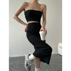 Women's Knitted Wrap Skirt Two Piece Set Shopping