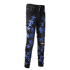 Image of High Street Leather Dark Blue Star Trendy High Craft Stretch Slim Jeans Shopping