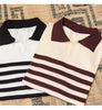 Image of Lapel Lyocell Short Sleeve Fashion Breathable Stripes Polo Shirt Shopping