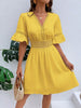 Image of Patchwork Lace Fashion V-neck Tight Waist Solid Color Dress Shopping