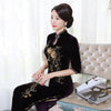 Image of Golden Velvet Retro-improved Beaded Long High-grade Cheongsam Shopping