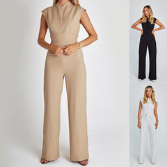 Fashion Elegant Long Sleeveless Jumpsuit Summer V-neck Casual Wide Leg Long Overalls Clothing For Women Shopping