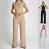 Image of Fashion Elegant Long Sleeveless Jumpsuit Summer V-neck Casual Wide Leg Long Overalls Clothing For Women Shopping