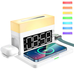 Digital LED Alarm Clock For Bedrooms  Fast Wireless Charger Station For Phone Earphones Smartwatch  Detachable Portable Colorful Big Night Light   USB Charging Port  12 24H  White Shopping