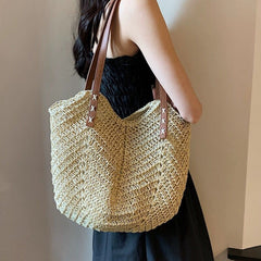 Vacation Style Single Shoulder Large Capacity Woven Bag Shopping