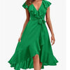 Image of Women's V-neck Short Sleeve Ruffles Long Tie Dress Shopping