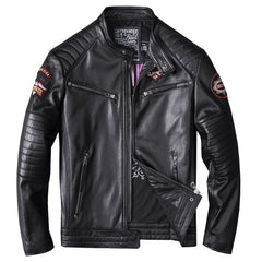 Embroidered Men's Motorcycle Leather Jacket Shopping