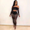 Image of Fashion Sexy See-through Mesh Sequins Tassel Two-piece Set Shopping