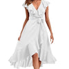 Image of Women's V-neck Short Sleeve Ruffles Long Tie Dress Shopping