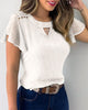 Image of Floral Embroidered Sheer Mesh Trembling Ruffle Sleeve Hollowed Leisure Top Shopping