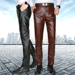 Genuine Leather Men's First Layer Slim Motorcycle Pants Shopping