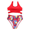 Image of Ladies High Waist Solid Color Printed Swimsuit Shopping