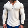 Image of Men's Waffle Button Hoodie T-shirt Top Vacation Long Sleeve Casual Fashion Shopping