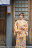 Image of Moonlight Kimono Yellow Fan Retro Style Women's Bright Dress Shopping