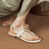 Image of Sheepskin Preppy Style Flip-toe Flat With Flower Open Toe Women's Sandals Shopping