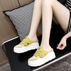 Summer Hollow-out Platform Plus Size Height Increasing Insole Woven Casual Shoes Shopping