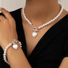 Image of Pearl Bracelet And Necklace Set Female With Hearts Clavicle Chain Shopping