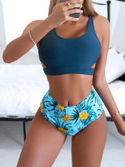 Ladies High Waist Solid Color Printed Swimsuit Shopping