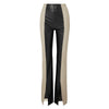 Image of High Waist Slim Two Tone Patchwork PU Leather Pants Shopping