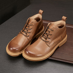 Martin Boots Fashion Leather Boots Flat Lace-up Mid-top Boots Casual All-match Men's Boots