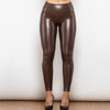 Image of Conventional Brown High Waist Tight PU Leather Pants Women's Outer Wear Butt-lift Underwear Shopping