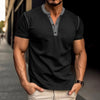 Image of Fashion Short-sleeved Polo Shirt Summer Button V-neck T-shirt Tops Mens Clothing Shopping