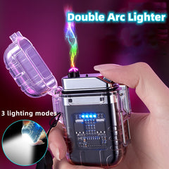 Transparent Shell Double Arc Lighter  Waterproof And Windproof Outdoor Lighter Lighting Multi-purpose Electronic Cigarette Lighter Shopping