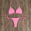 Image of 2pcs Halterneck Lace-up Bikini Women Summer Solid Color Sexy Split Strap Adjustable Swimsuit Suit Shopping