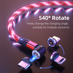 540 Rotate Luminous Magnetic Cable 3A Fast Charging Mobile Phone Charge Cable For LED Micro USB Type C For I Phone Cable Shopping111