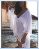 Image of Fashion Solid Color Beach Bikini Lace White Blouse Shopping