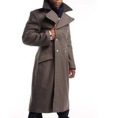 Men's Contrast Collar Woolen Long Coat Shopping