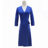 Image of Dark Blue Temperament V-neck Lace-up Slimming And Short Slim Dress Shopping