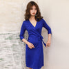 Image of Dark Blue Temperament V-neck Lace-up Slimming And Short Slim Dress Shopping