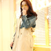 Image of Lapel Long Sleeve Denim Stitching Loose Sashes Windbreaker Shopping