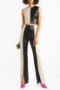 Image of High Waist Slim Two Tone Patchwork PU Leather Pants Shopping