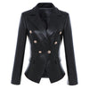 Image of Metal buckle double-breasted leather suit Shopping