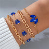 Image of 4pcs Blue Flower Love Butterfly Bracelet Set With Rhinestones Design Valentines Day Shopping