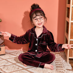 Children's Gold Velvet Solid Color Pajamas Set Shopping