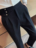 Image of Mid-High Waist Casual Suit Pants Slim Fit Straight-leg Edged Italian Men Shopping