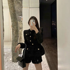 Coarse Woolen Cloth Waist Coat Jacket + Shorts Two-piece Suit