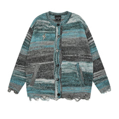 Gradient Rendering Striped Sweater Jacket Shopping