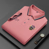 Image of Men's Pure Color Mercerized Cotton Thin Cotton Lapel Embroidery T-shirt Shopping