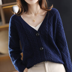 Women's V-Neck Retro Twist Sweater Jacket