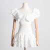 Image of Seaside Vacation Style Two-piece Collar Short Ruffled Shirt High Waist Skirt Outfit Shopping