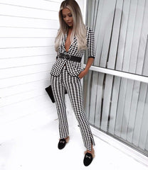 Houndstooth Suit European And American New Lapel Jacquard High Quality Suit Spring And Summer Ladies