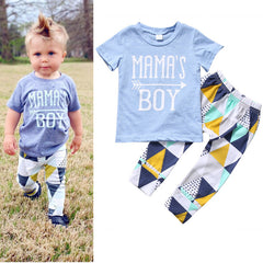 Children's Clothing Boy Suit Short-Sleeved T-Shirt Blue Letter Arrow Geometric Pants Baby Two-Piece Suit Shopping