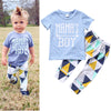 Image of Children's Clothing Boy Suit Short-Sleeved T-Shirt Blue Letter Arrow Geometric Pants Baby Two-Piece Suit Shopping