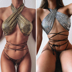 Bikini sexy bikini hot style snake print fabric strappy swimsuit Shopping