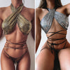 Image of Bikini sexy bikini hot style snake print fabric strappy swimsuit Shopping